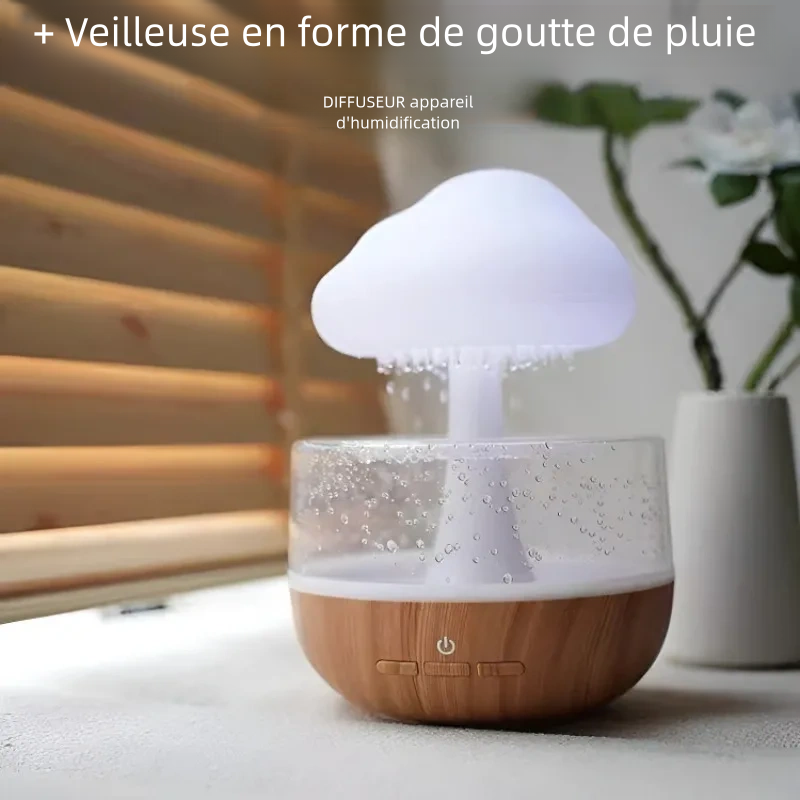 Humidificateur intelligent en forme de champignon avec des gouttes d'eau colorées pour toute la famille
