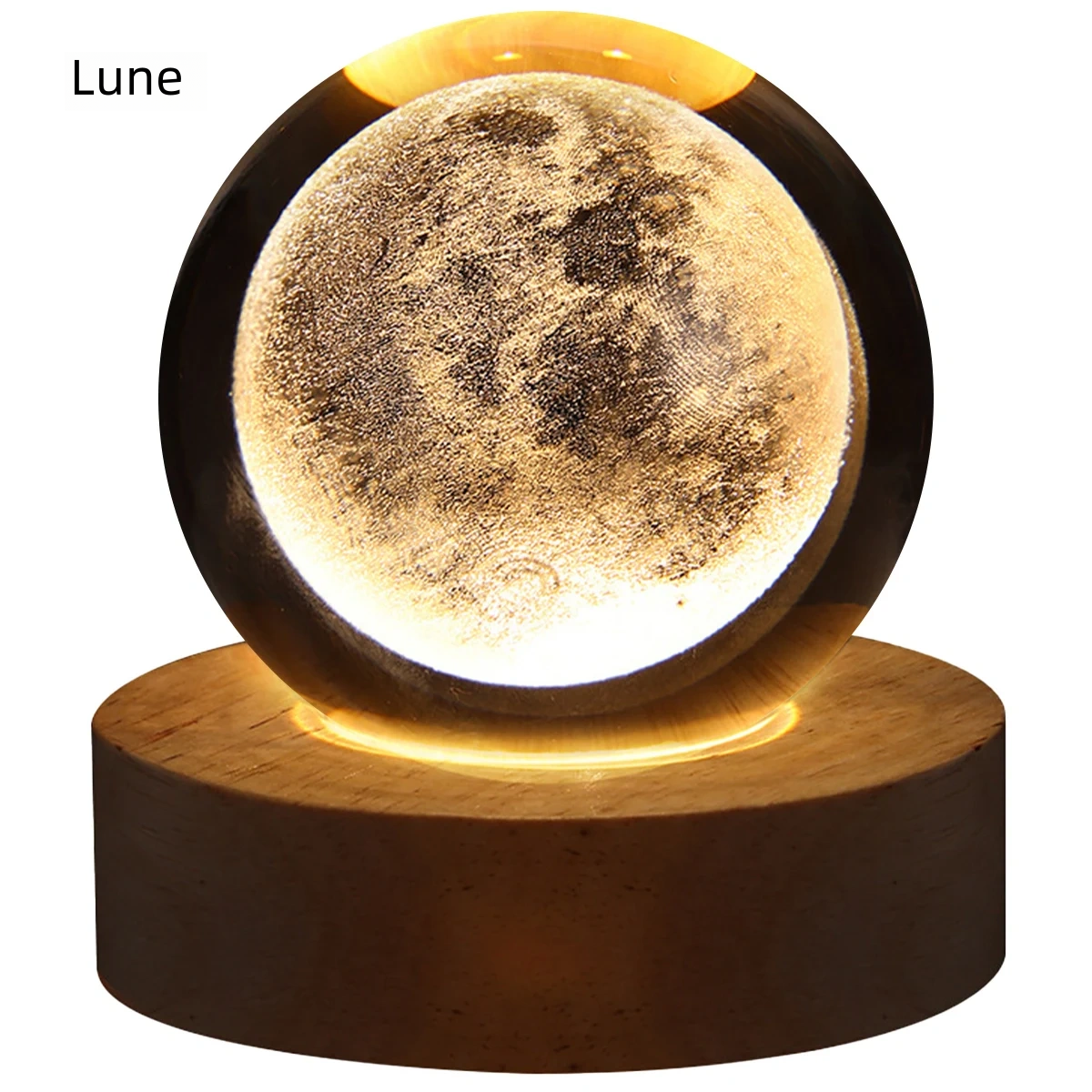 Lampe de cristal 3D, lumières planétaires lumineuses, veilleuse galactique en forme de boule de cristal