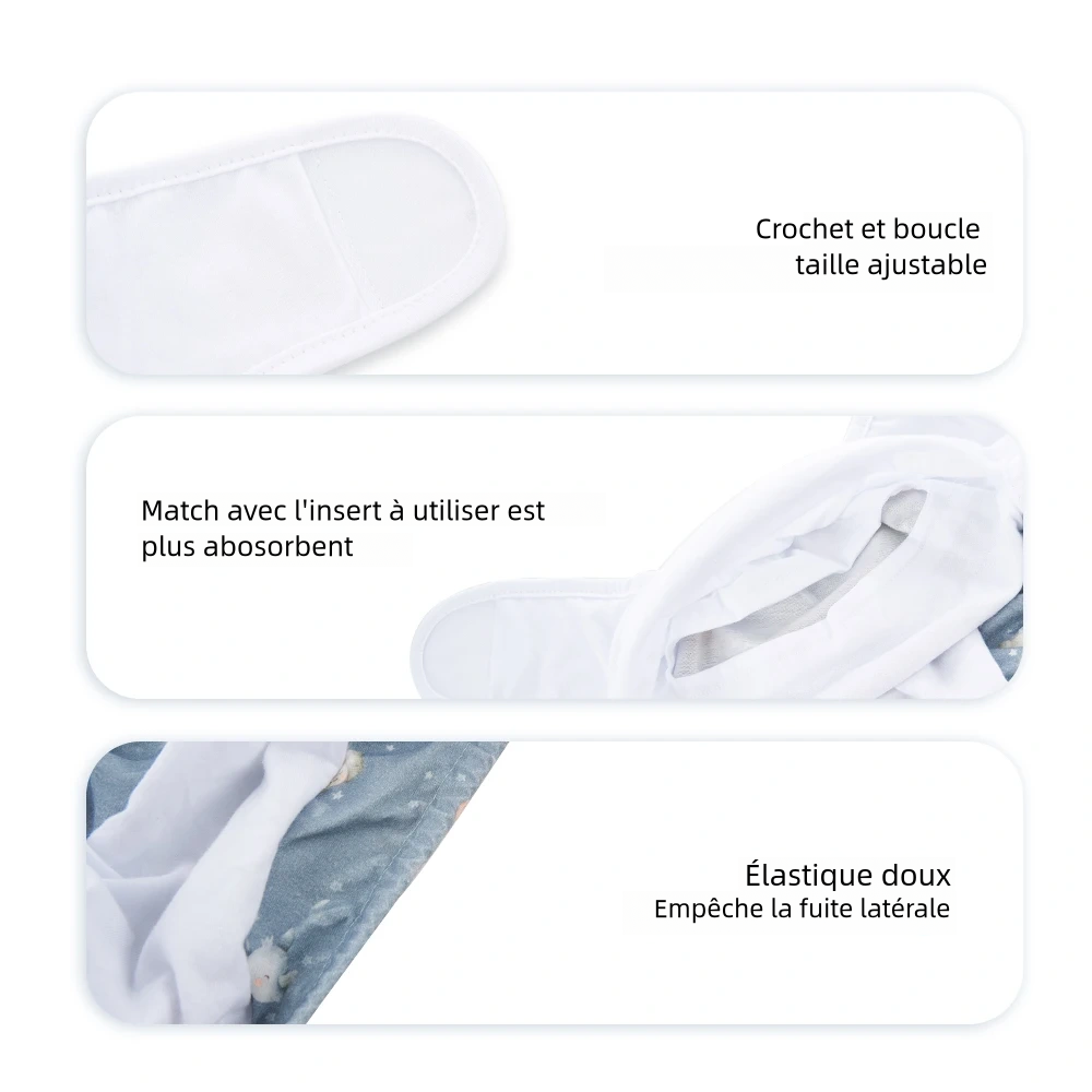 Couches réutilisable tissu en coton crochet et boucle ajustable imperméable