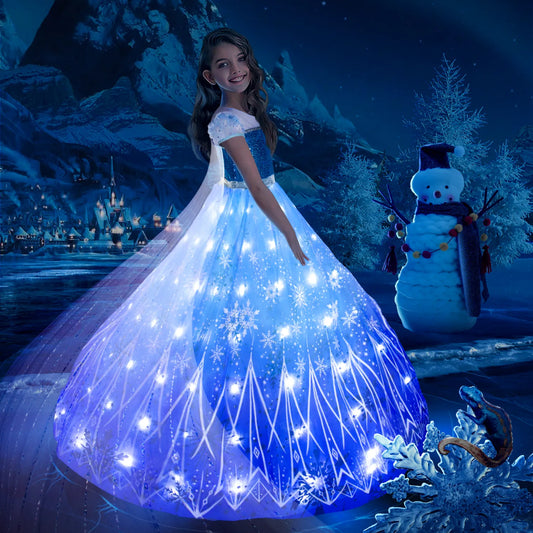 Robe lumineuse de la princesse Elsa gelée pour filles