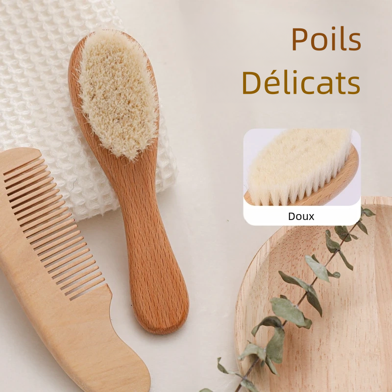 Ensemble de lot serviettes de bain en coton 100%, une brosse de bain en bois doux et une peigne pour enfants