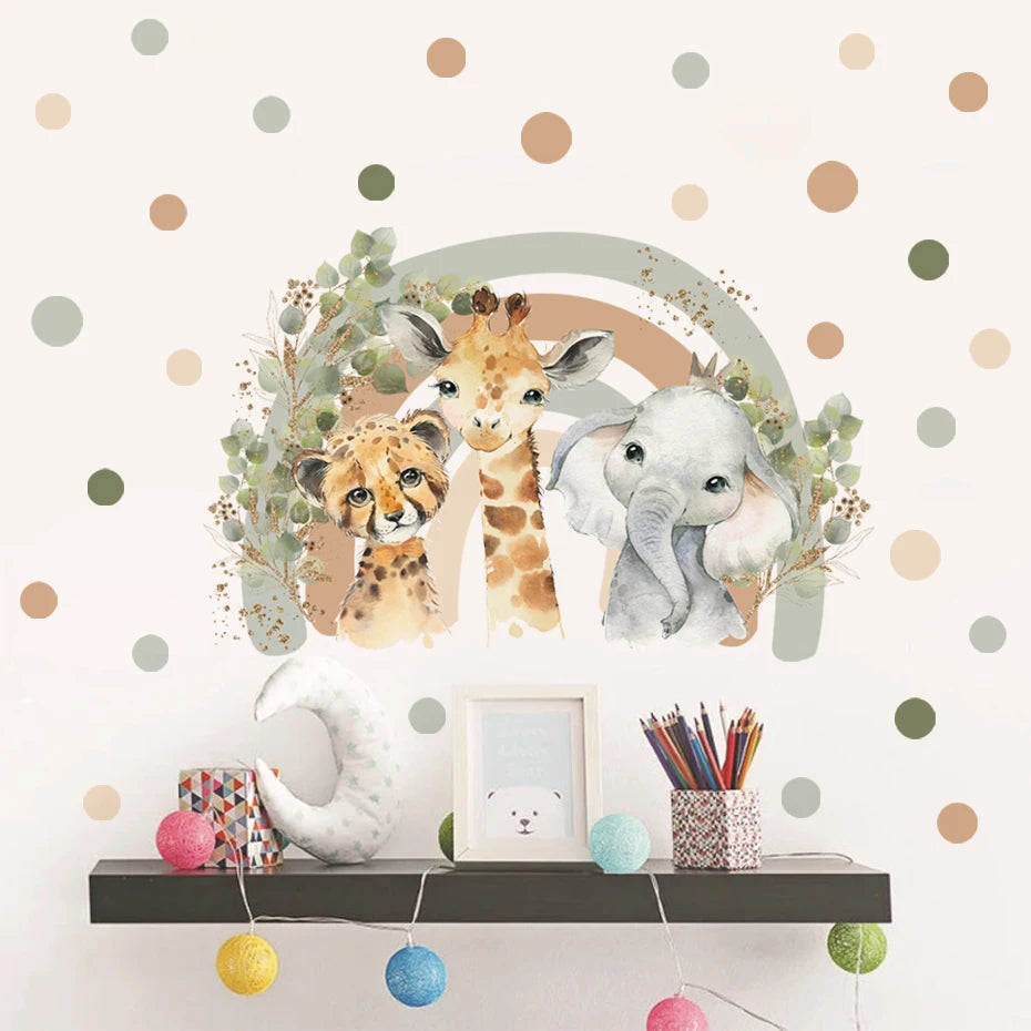 Boho Cartoon African Animal Giraffe Elephant Watercolor Vinyl Wall Sticker Decals