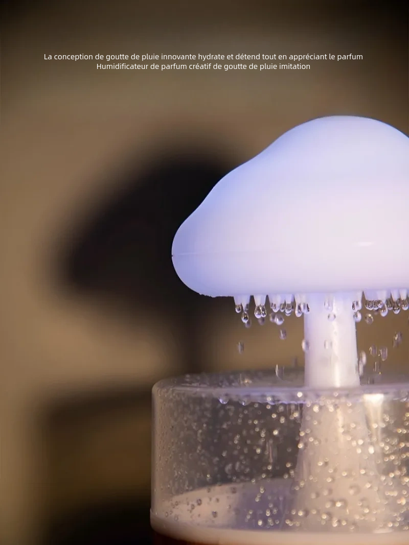 Humidificateur intelligent en forme de champignon avec des gouttes d'eau colorées pour toute la famille