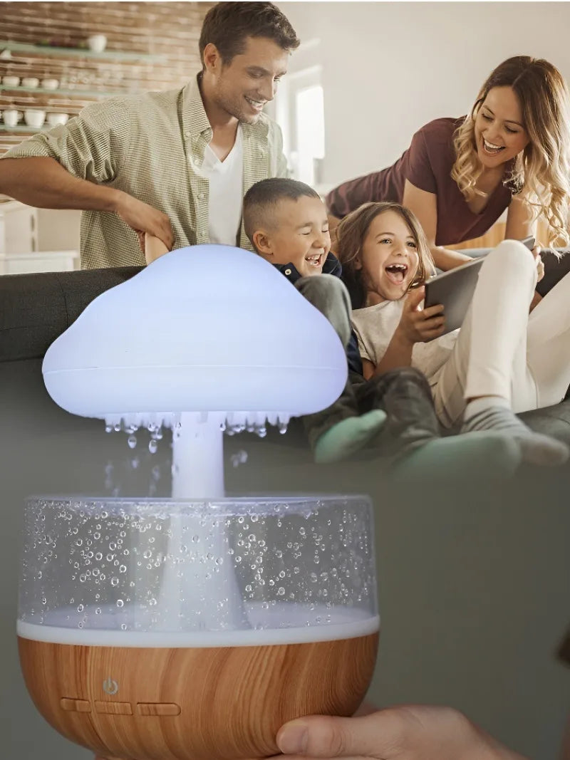 Humidificateur intelligent en forme de champignon avec des gouttes d'eau colorées pour toute la famille
