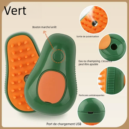 Brosse 3-en-1 pour animaux de compagnie avec brosse à vapeur pour chats et  chiens