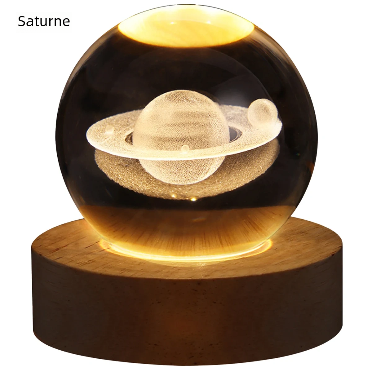 Lampe de cristal 3D, lumières planétaires lumineuses, veilleuse galactique en forme de boule de cristal