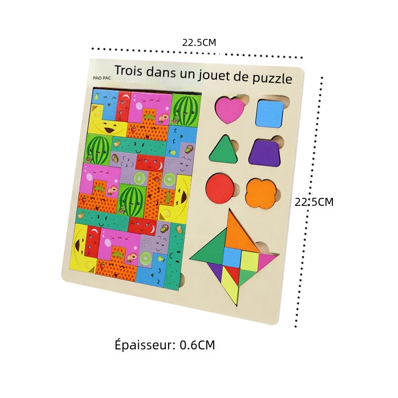 3 en 1 Puzzle en bois jouet couleur forme Cognition jeux de cerveau pour enfants