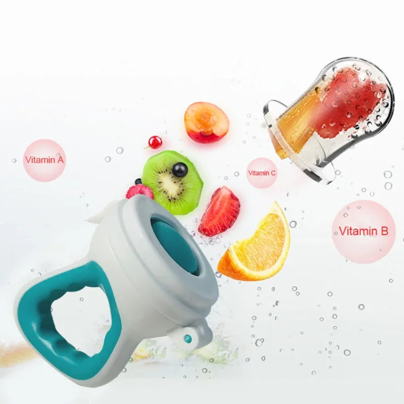 Silicone fruit bottle with lid, soothes gums