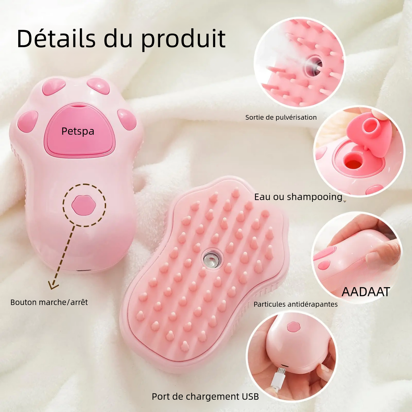 Brosse 3-en-1 pour animaux de compagnie avec brosse à vapeur pour chats et  chiens