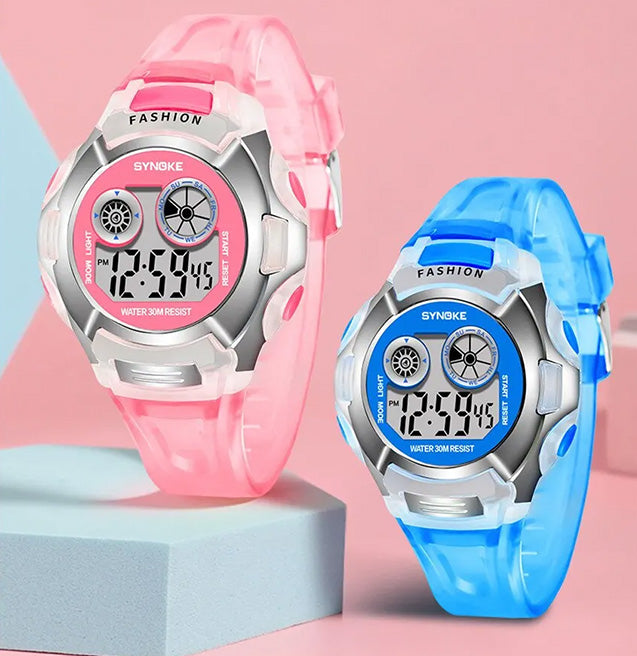 Montre pour enfants étanche, fonctionnalités multiples, lumineuse à sept couleurs