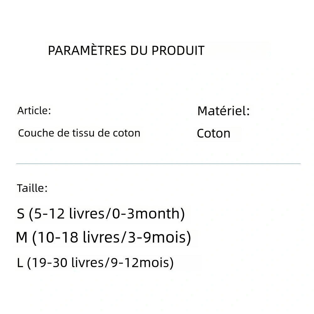 Couches réutilisable tissu en coton crochet et boucle ajustable imperméable