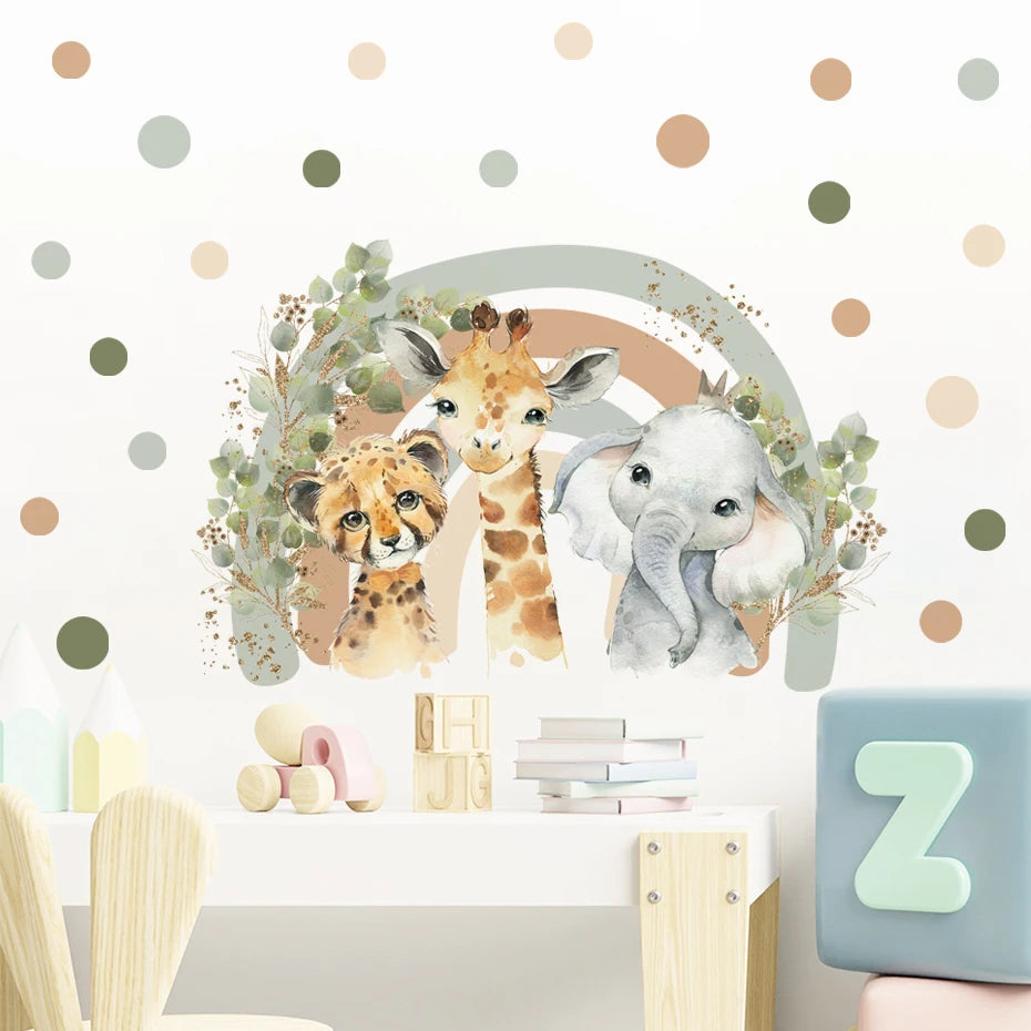 Boho Cartoon African Animal Giraffe Elephant Watercolor Vinyl Wall Sticker Decals