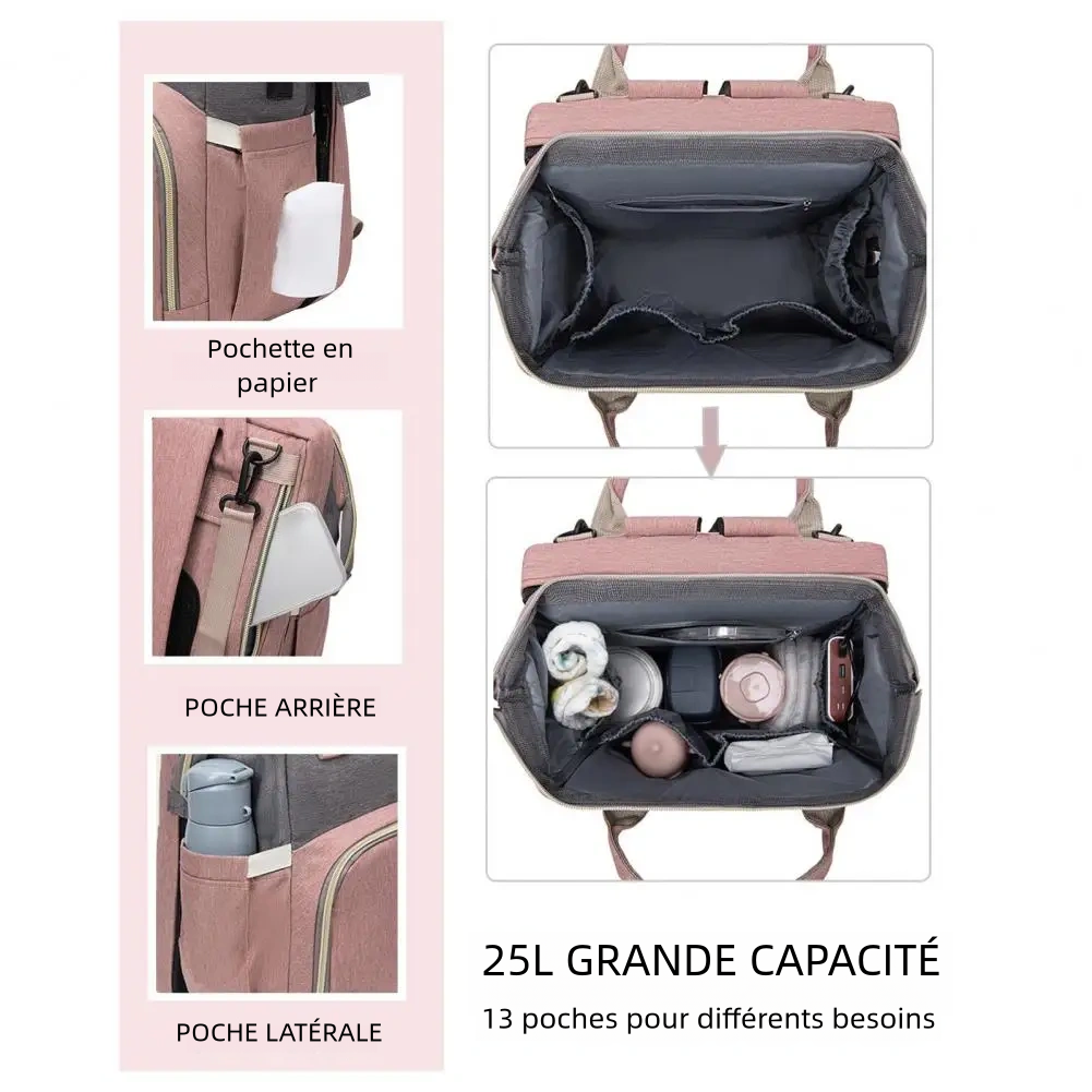 Sac multifonctions à dos avec filet pare-soleil pour bébés