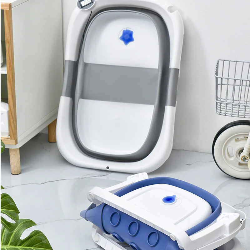 Foldable Silicone Baby Bathtub with Real-Time Temperature Detection and Non-Slip Bottom
