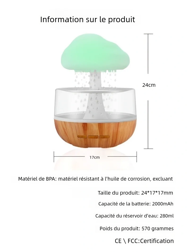 Humidificateur intelligent en forme de champignon avec des gouttes d'eau colorées pour toute la famille