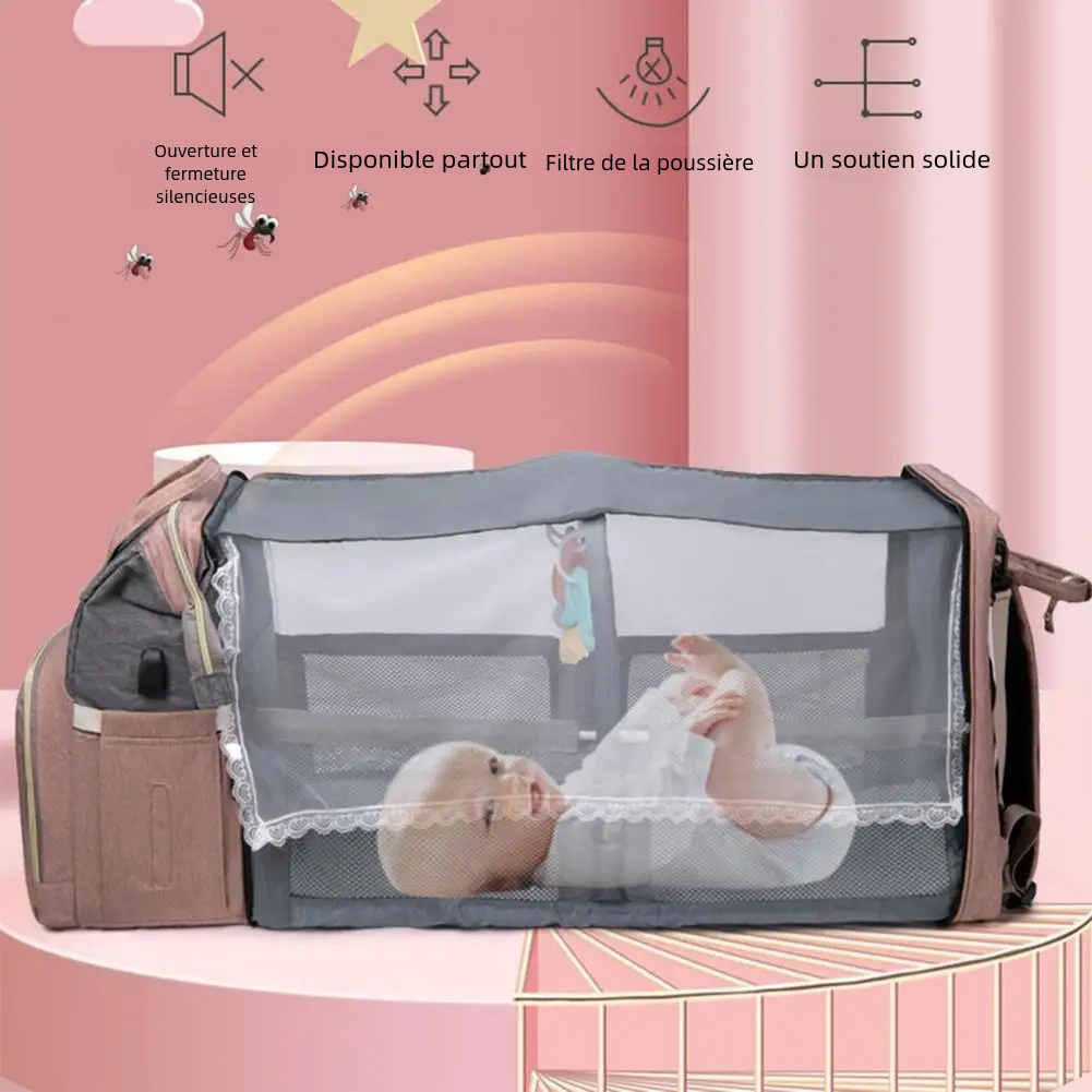Sac multifonctions à dos avec filet pare-soleil pour bébés