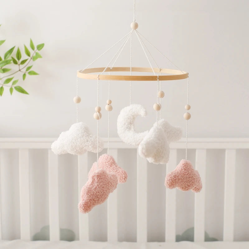 Mobile Suspendu Musical en Bois – Oursons Câlins pour Berceau Bébé