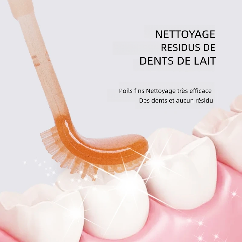 2 brosses à dents pour bébé adaptées de 0 à 18 mois, pour le nettoyage de la langue et la protection des dents de lait.