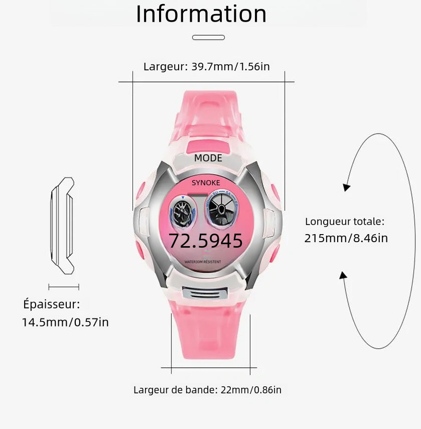 Montre pour enfants étanche, fonctionnalités multiples, lumineuse à sept couleurs