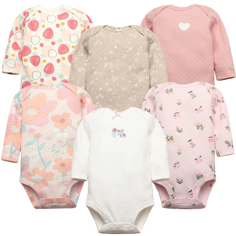 6 PCS/Lot - 100% Cotton Unisex Long Sleeve Baby Bodysuit