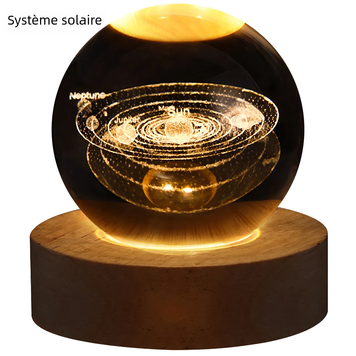 Lampe de cristal 3D, lumières planétaires lumineuses, veilleuse galactique en forme de boule de cristal