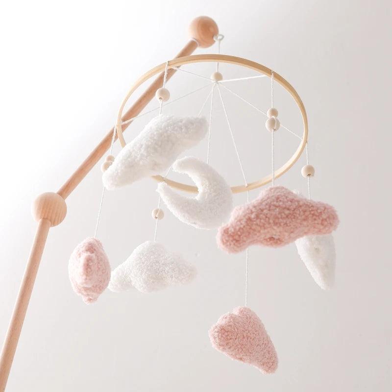 Mobile Suspendu Musical en Bois – Oursons Câlins pour Berceau Bébé