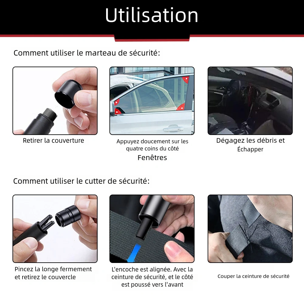 Pour les adultes, marteau de sécurité pour voiture - Briseur de vitre d'urgence automobile avec coupe-ceinture