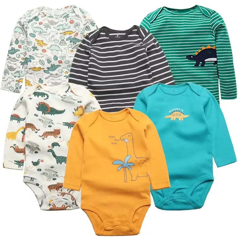 6 PCS/Lot - 100% Cotton Unisex Long Sleeve Baby Bodysuit