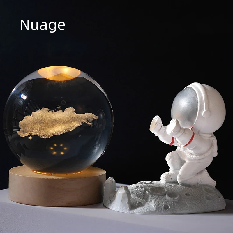 Lampe de cristal 3D, lumières planétaires lumineuses, veilleuse galactique en forme de boule de cristal