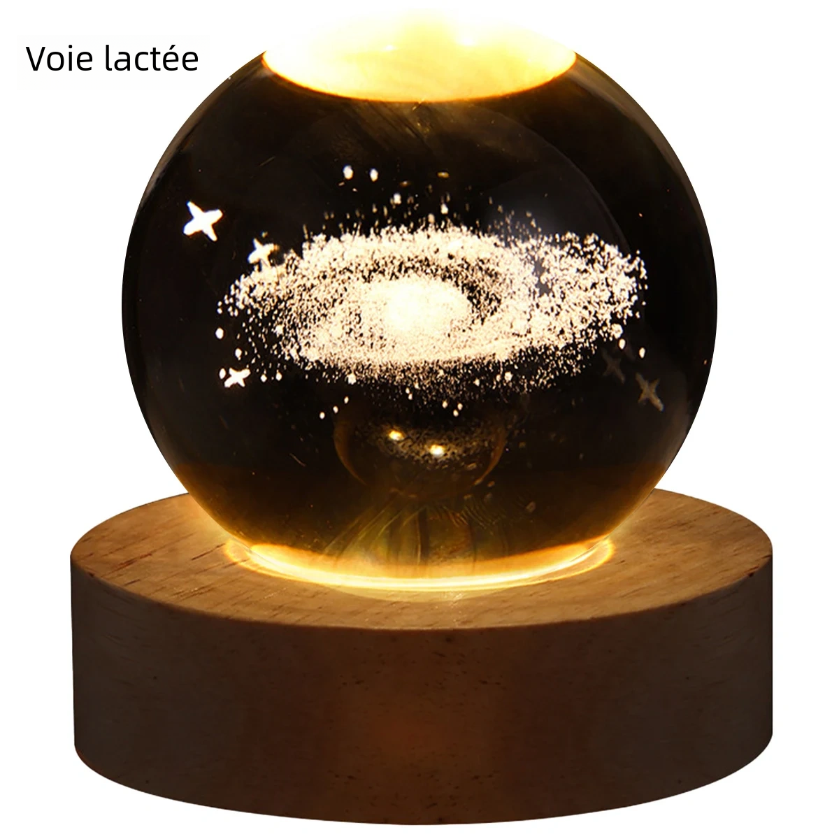Lampe de cristal 3D, lumières planétaires lumineuses, veilleuse galactique en forme de boule de cristal