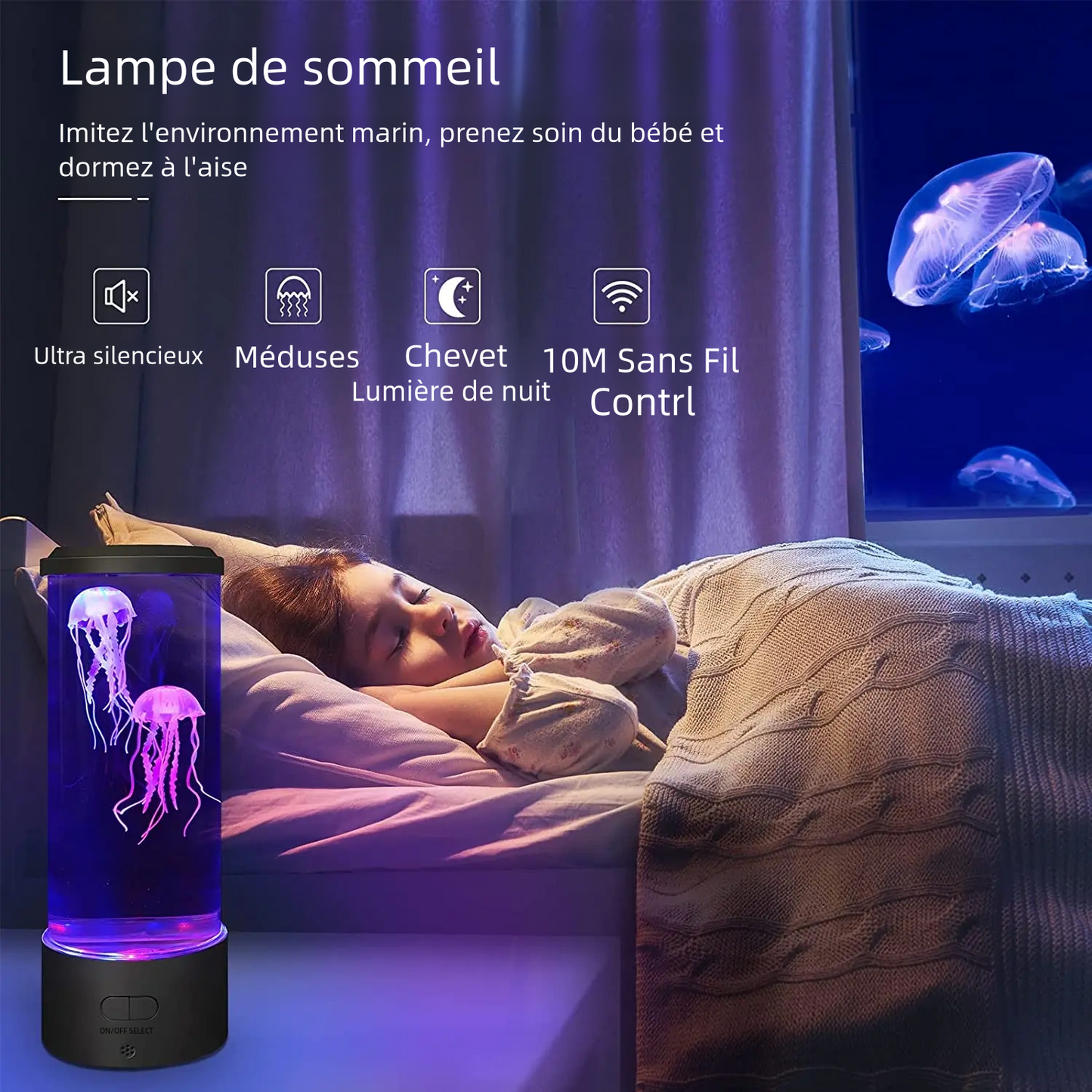 Décoration lampe LED aquarium de méduses fantaisie, veilleuse pour enfant