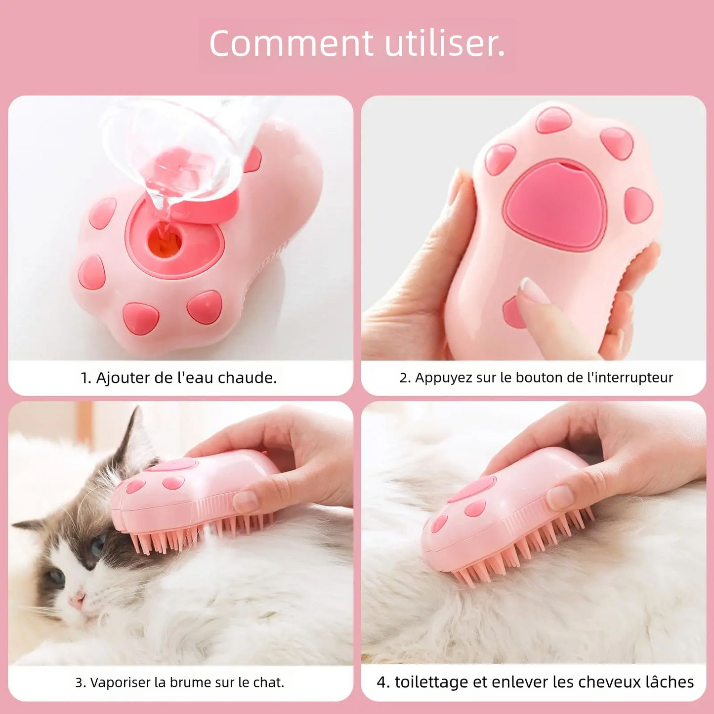 Brosse 3-en-1 pour animaux de compagnie avec brosse à vapeur pour chats et  chiens
