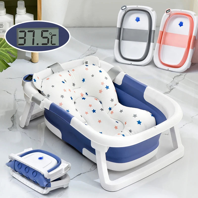Foldable Silicone Baby Bathtub with Real-Time Temperature Detection and Non-Slip Bottom