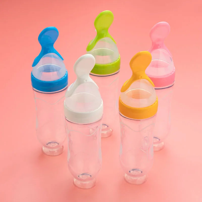 Ensemble de 5 biberons à pression en silicone avec cuillère pour nourrisons