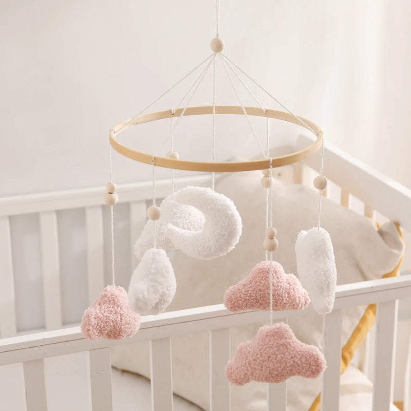 Mobile Suspendu Musical en Bois – Oursons Câlins pour Berceau Bébé