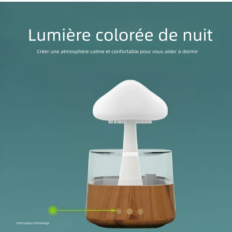 Humidificateur intelligent en forme de champignon avec des gouttes d'eau colorées pour toute la famille