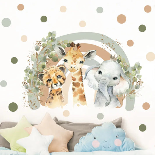 Boho Cartoon African Animal Giraffe Elephant Watercolor Vinyl Wall Sticker Decals