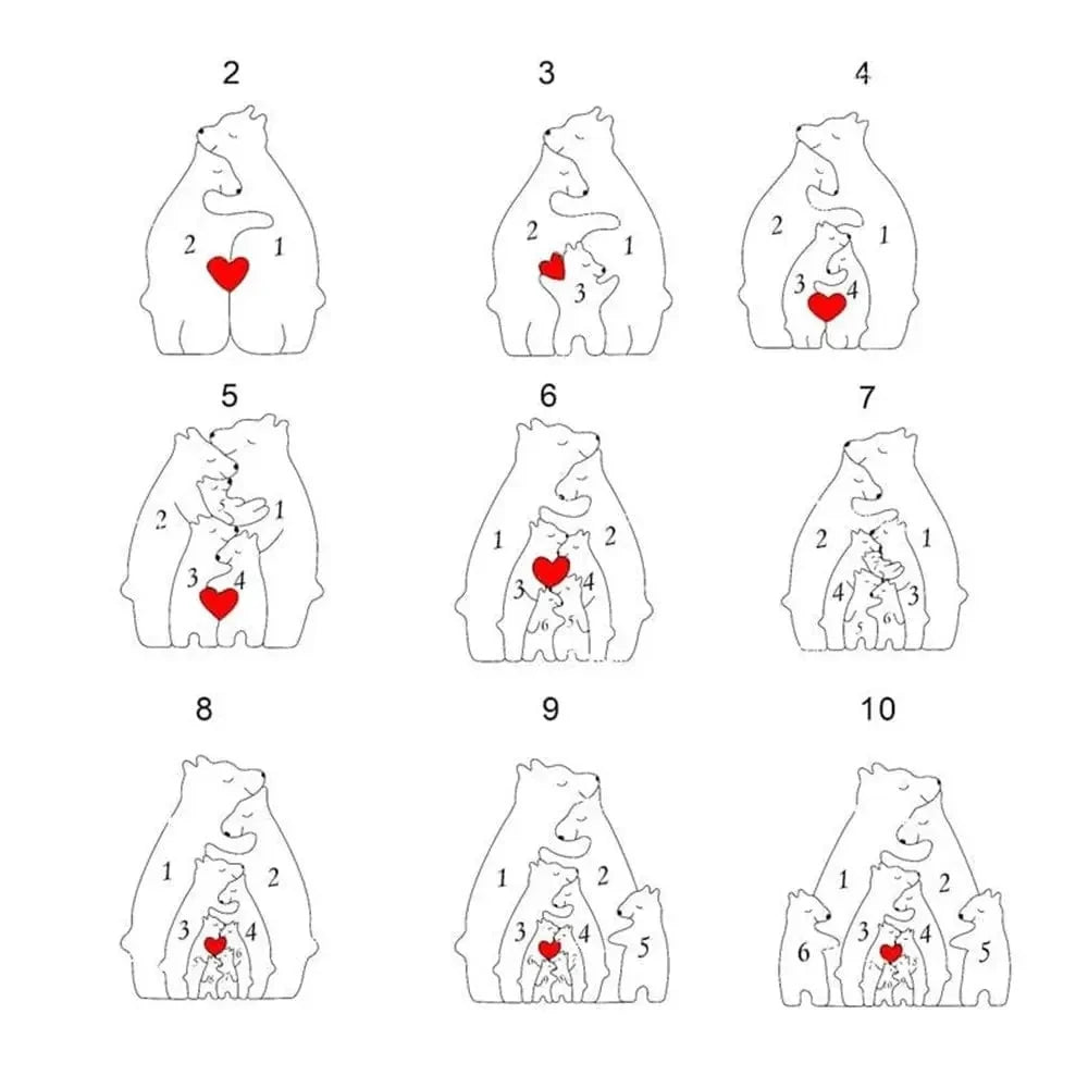 Puzzle en bois personnalisé représentant une famille d'ours, personnalisez vos prénoms